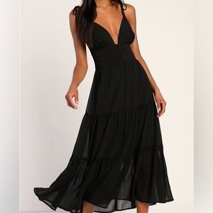 Lulu’s black chiffon midi dress S Like New